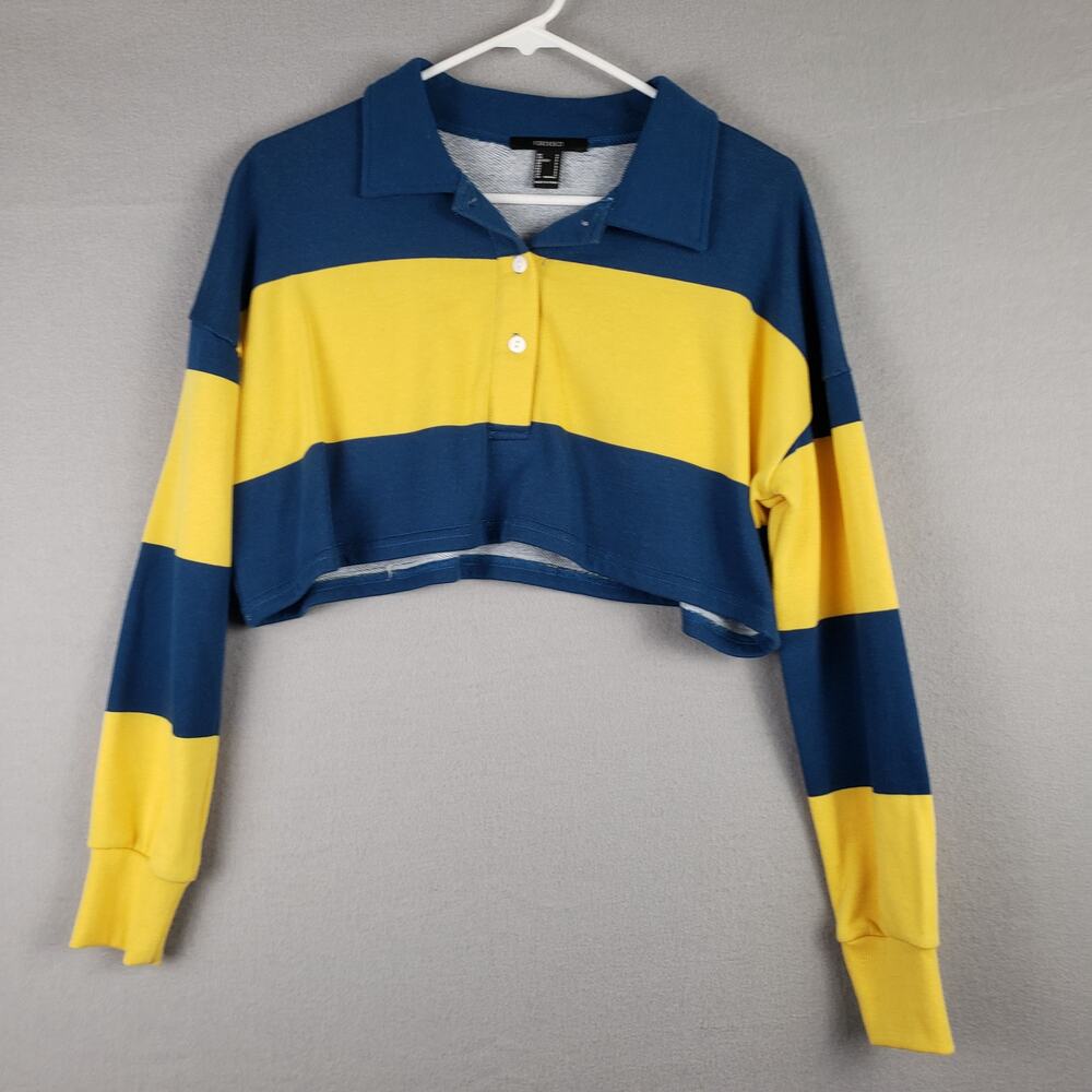 Long Sleeve Rugby Stripe Crop Top Blue Yellow Blokecore Preppy Women's Size S